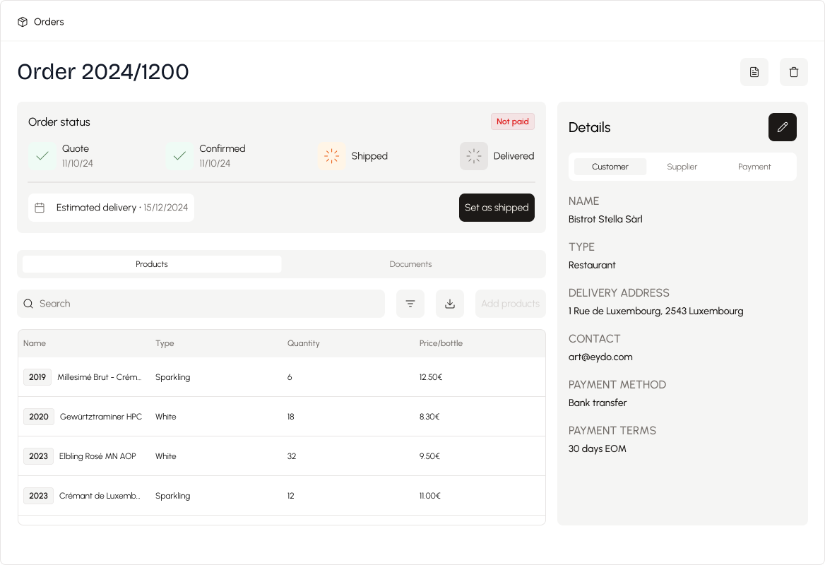 Wine orders management