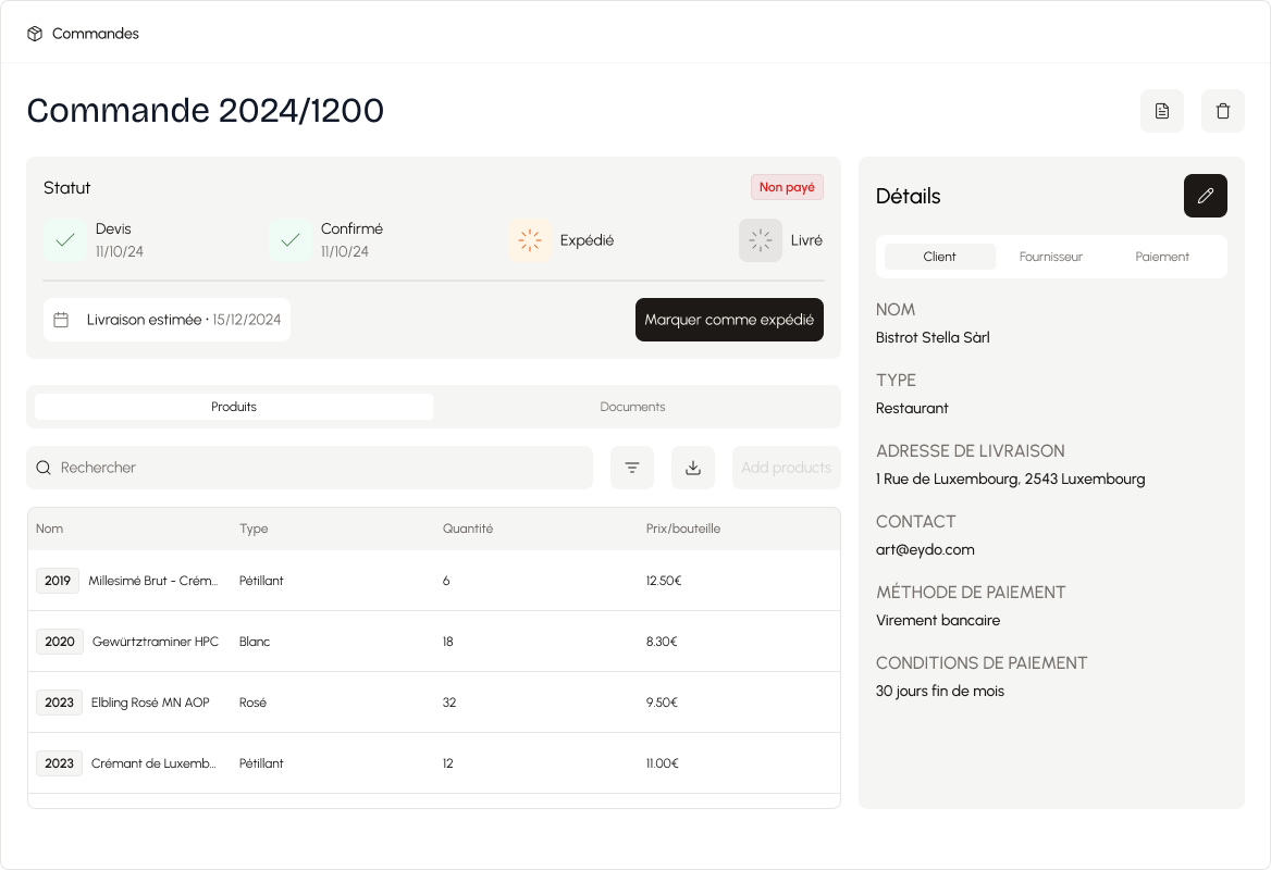 Wine orders management